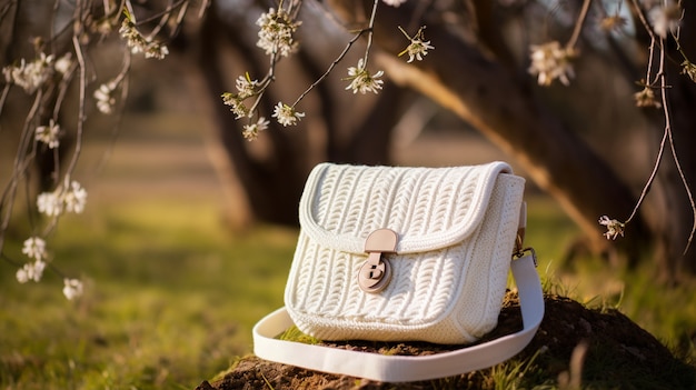 Free photo close up on knitted bag in nature