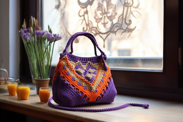 Close up on  knitted bag still life