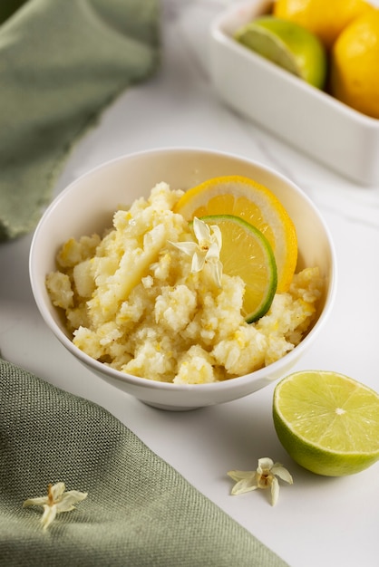 Close up on lemon granita dessert