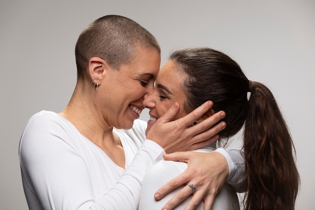 Close up lesbian couple ready to kiss