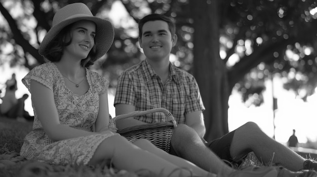 Close up lovely couple enjoying picnic