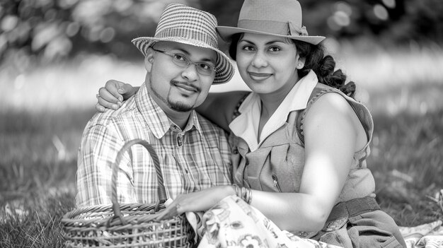 Close up lovely couple enjoying picnic