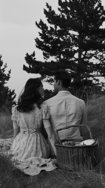 Free photo close up lovely couple enjoying picnic