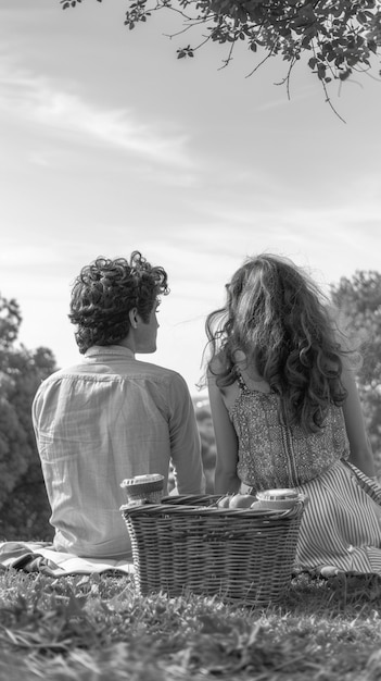 Close up lovely couple enjoying picnic