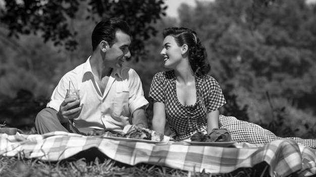 Close up lovely couple enjoying picnic