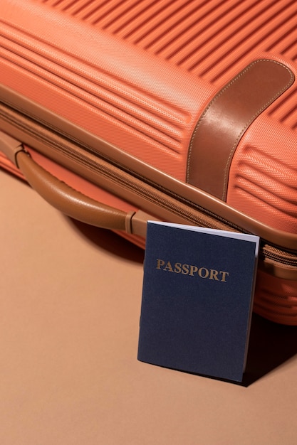 Close up luggage prepared for trips with passport