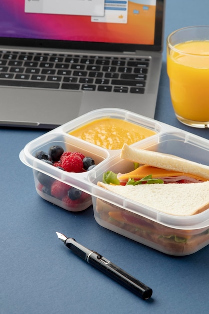 Close up on lunchboxes with delicious food