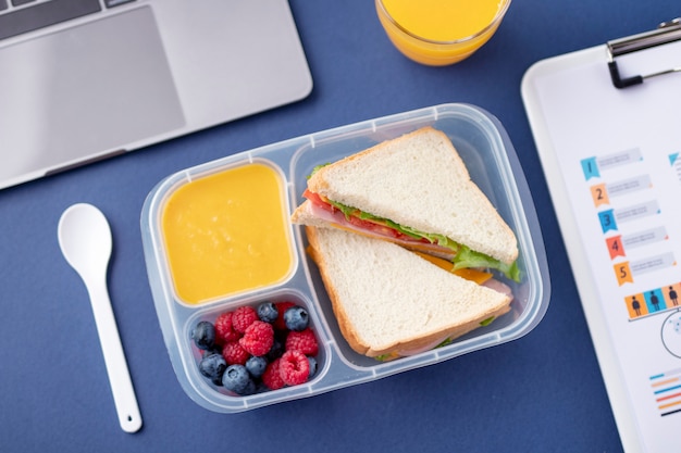 Close up on lunchboxes with delicious food