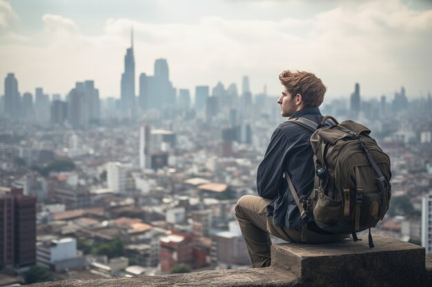 Close up on man prepared for traveling