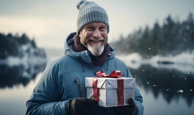 Close up on man preparing christmas present