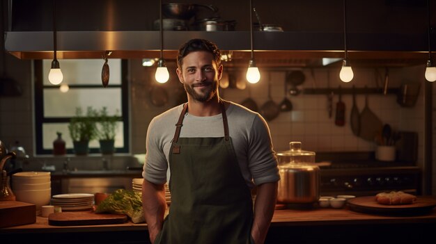 Close up on man smiling in cafe