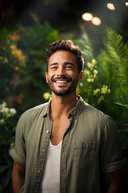 Close up on man smiling in the nature