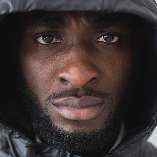 Close-up man wearing a hoodie