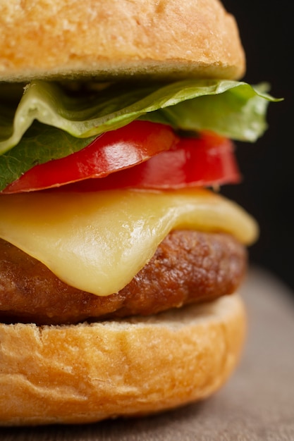 Close-up of melted cheese in burger