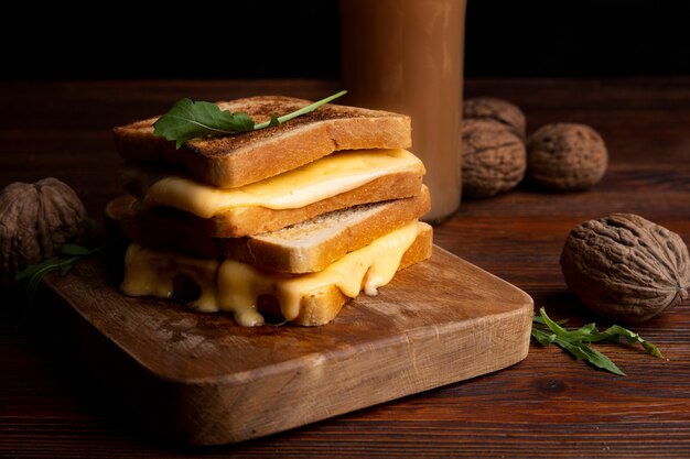 Close up on melted cheese in sandwich