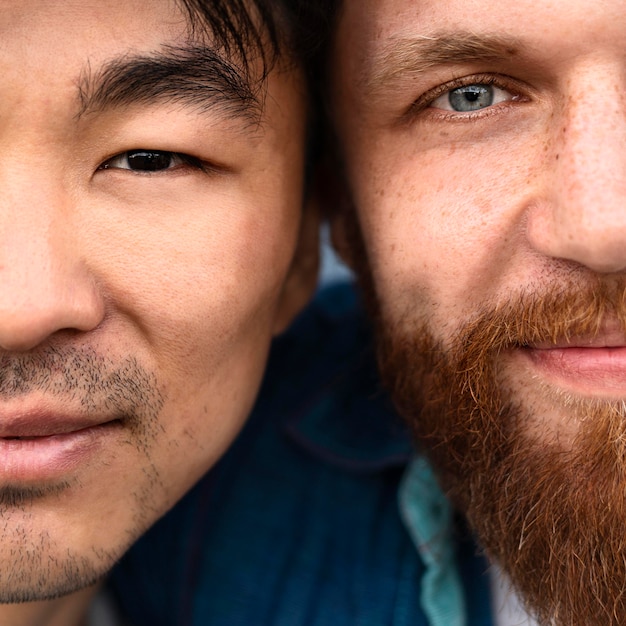 Close-up men posing together