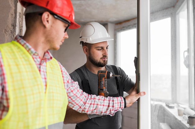 Close-up men working together