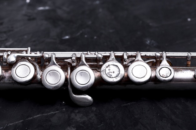 Close up of metal flute