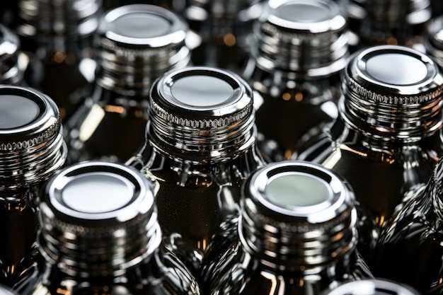 Free photo close up metallic bottles