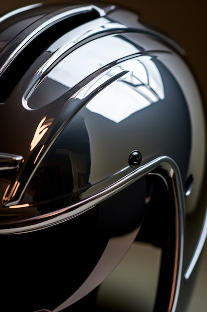 Free Photo close up on metallic motorcycle helmet