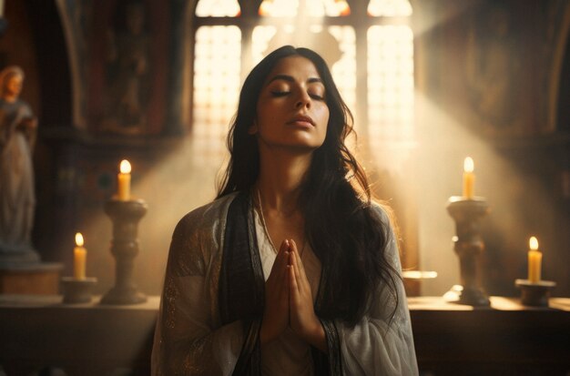 Close up on mexican person praying