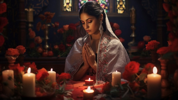 Close up on mexican person praying