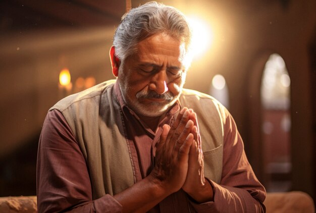 Close up on mexican person praying