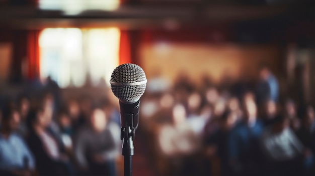 Free photo close up on microphone for speech at official event