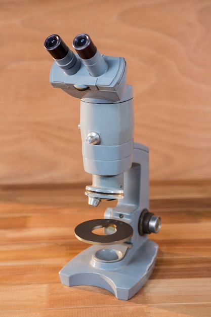 Close-up of microscope on a table