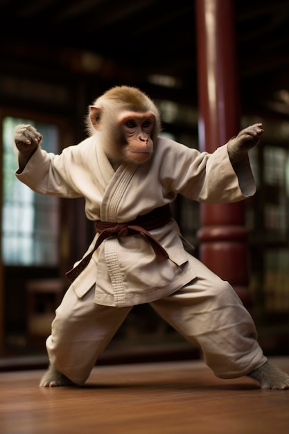 Free photo close up on monkey doing martial arts