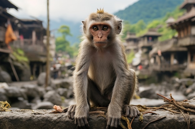 Close up on monkey in nature