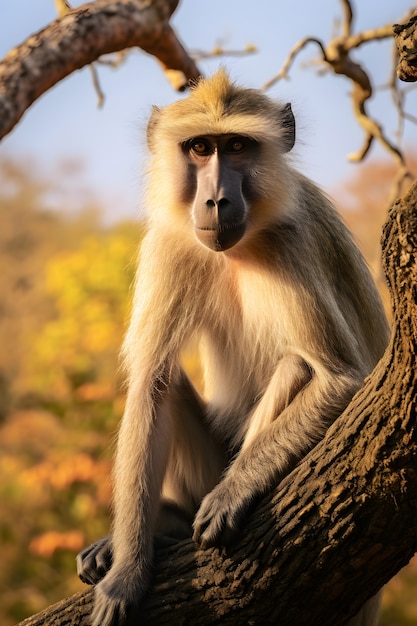 Close up on monkey in tree