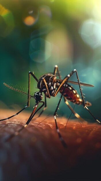 Close up on mosquitoes in nature