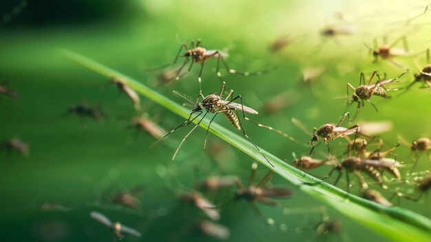 Close up on mosquitoes in nature