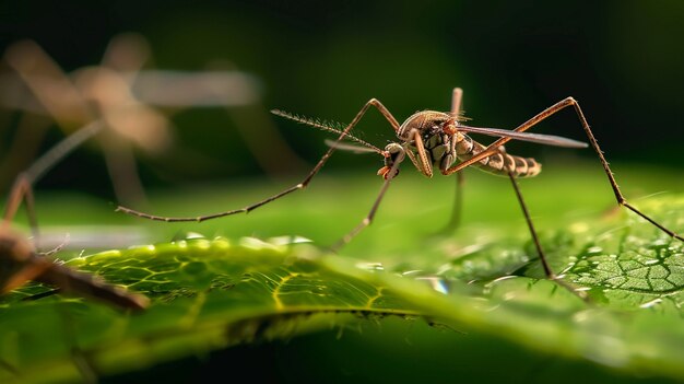 Close up on mosquitoes in nature