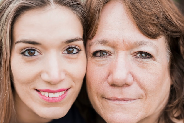 Close-up of mother and daughter's face