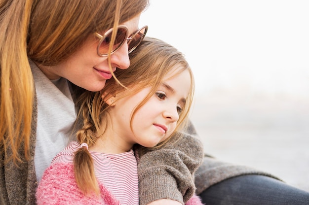 Close up of mother and daughter