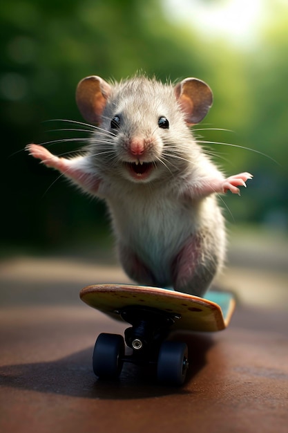 Free Photo close up on mouse on skateboard