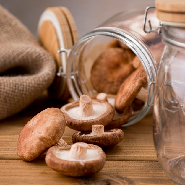 Free Photo close-up of mushrooms in jar