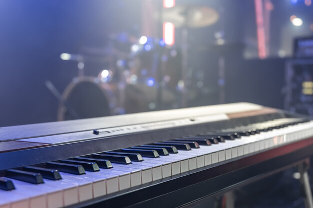 Close up of musical keys indoors with beautiful lighting.