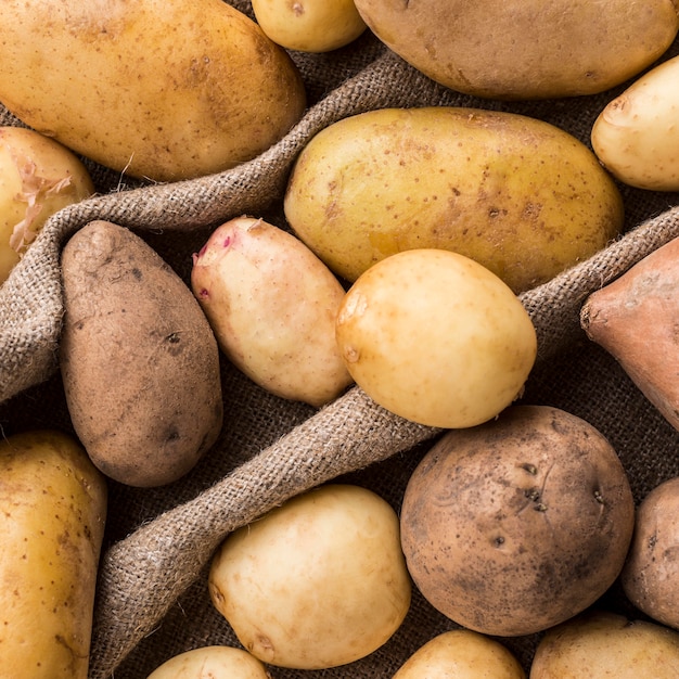 Close-up natural potatoes on clothing