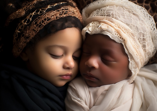 Free photo close up on new born babies sleeping