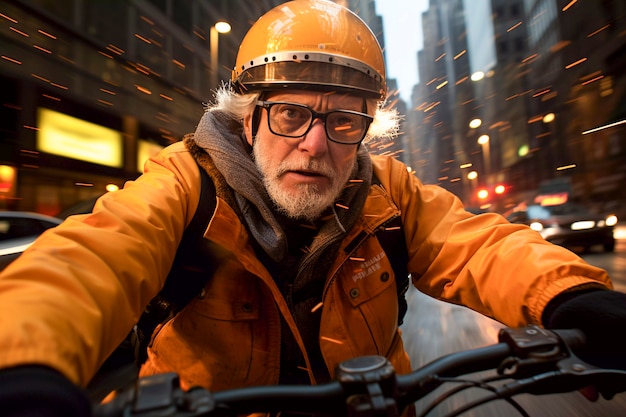 Free Photo close up on new york man riding bike