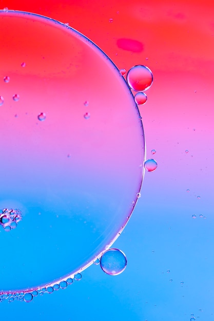 Free photo close-up oily bubbles and droplets in colourful watery backdrop