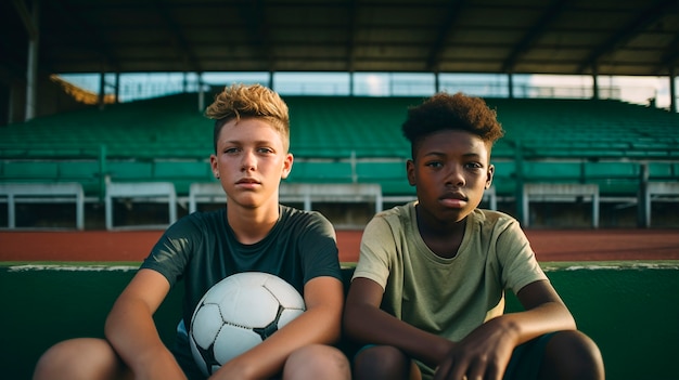 Close up onkids with football ball