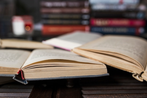 Close-up opened books in library