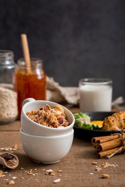 Close-up organic granola with honey