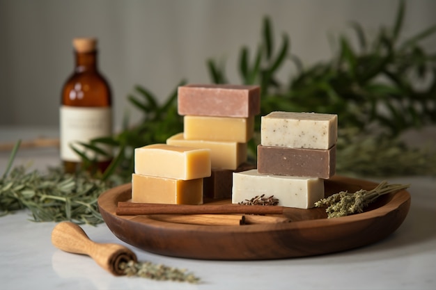 Close up on organic soap bars