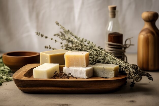 Close up on organic soap bars