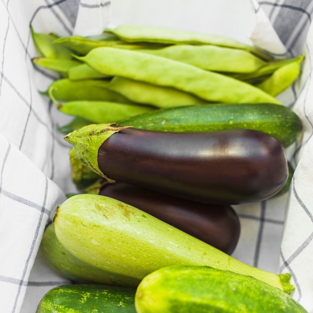 Close-up of organic vegetables on the napkin